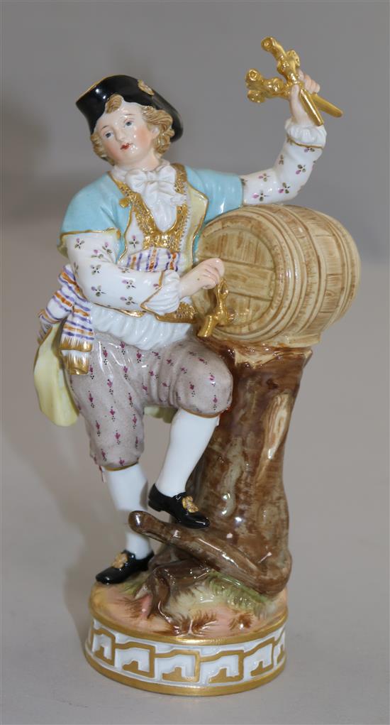 A Meissen figure of a young wine maker, late 19th century, after the model by Acier, 18cm